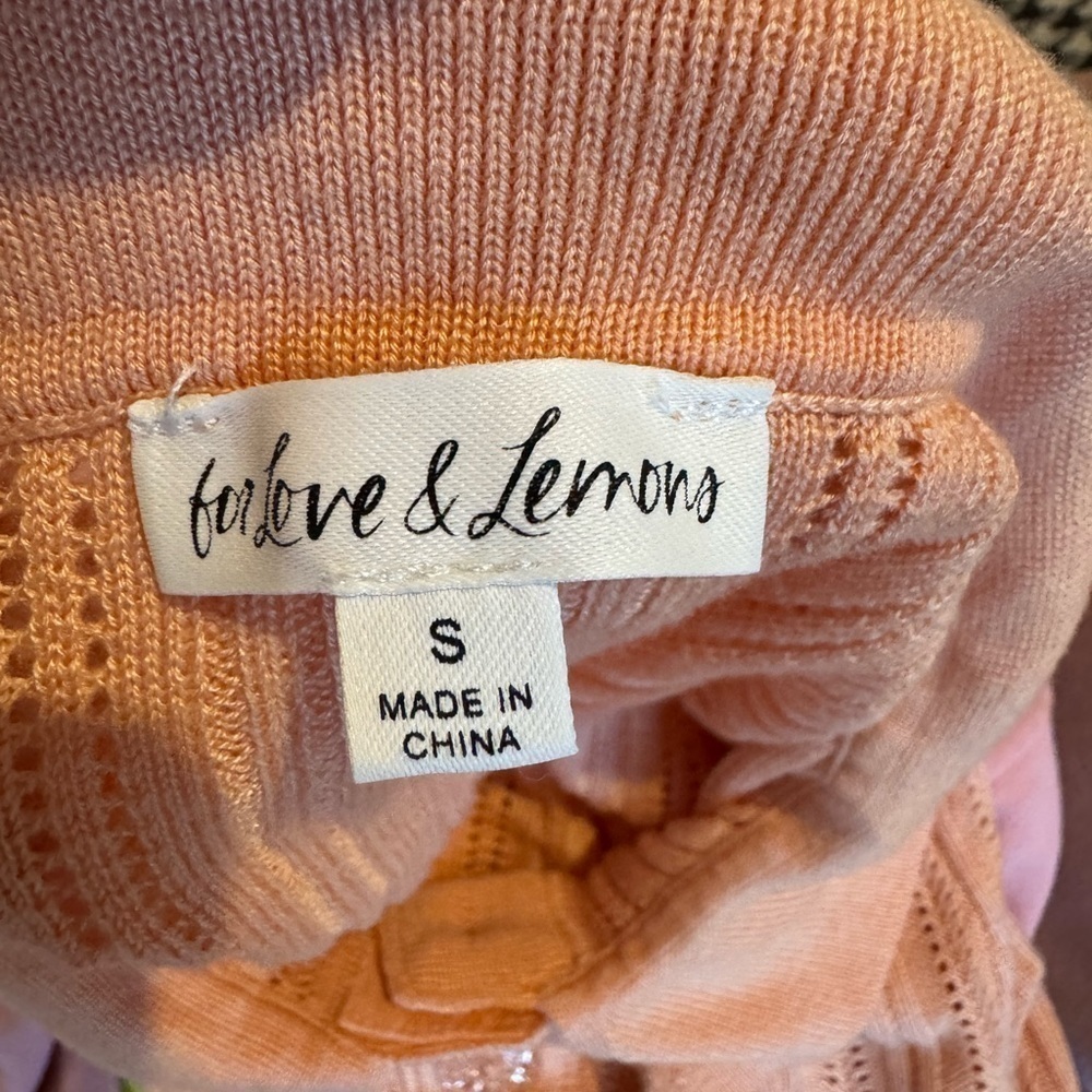 FOR LOVE AND LEMONS Phoebe Pointelle Polo Sweater Sherbert Size Small VGUC - Picture 7 of 7